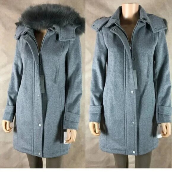 Cole Haan Wool Blend Zip Front Hooded Coat Gray NWT Size 2 - Picture 2 of 9